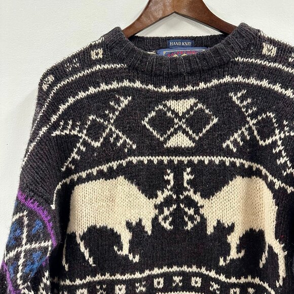 Vintage RL Chaps Hand Knit Wool Sweater Large - Picture 1 of 8